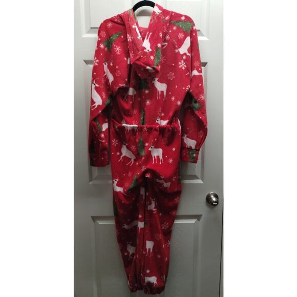 XmasComing NEW Unisex Size Small Red Fleece One Piece Hooded Reindeer Pajamas - Picture 4 of 8